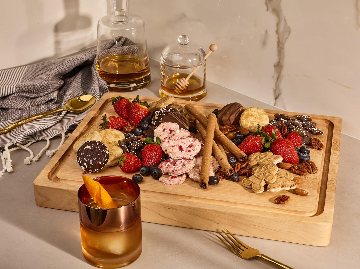 , Made in USA, Large Thick Maple Wood Cutting Board for Kitchen with Juice Groove, Sorting Compartment, Charcuterie Wooden Board 17X13X1.5 in (Gift Box Included)