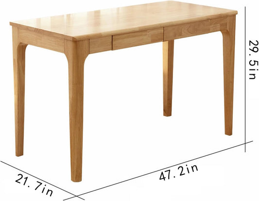 Solid Wood Desk with Drawers, Small Computer Desk for Small Spaces, Gaming Study Home Office Desks for Work, Student PC Desk for Bedroom, Escritorios Para Cuartos (Wood Color, 47Inch)