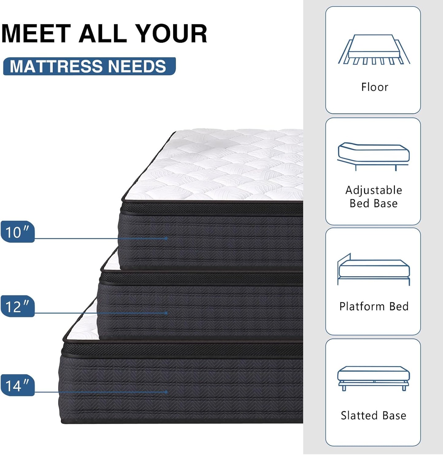 Twin Size Mattress, 10 Inches Hybrid Memory Foam Twin Mattress in a Box, Pressure Relief, Medium Firm, Certipur-Us