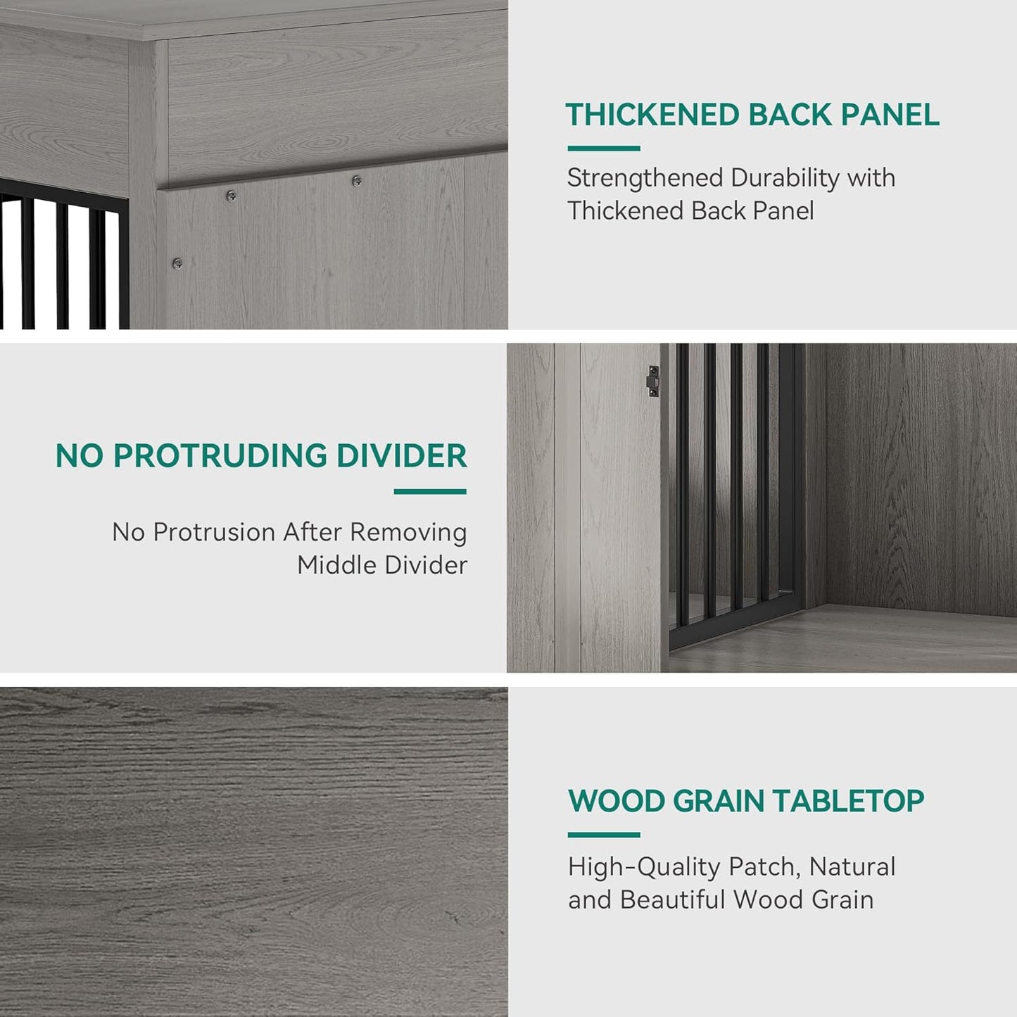 60" Wooden Dog Crate Furniture with Removable Divider & Storage Drawers, Double Door Kennel with Locks for Medium and Large Dogs, Multi-Functional Dog Crate End Table for Indoor Use, Grey