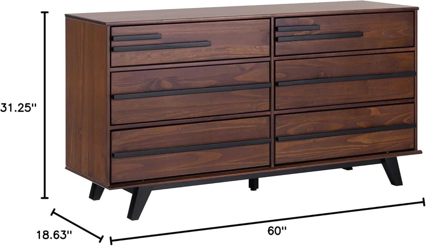 Malhia Contemporary Minimalist Solid Wood 6-Drawer Dresser, 60 Inch, Walnut