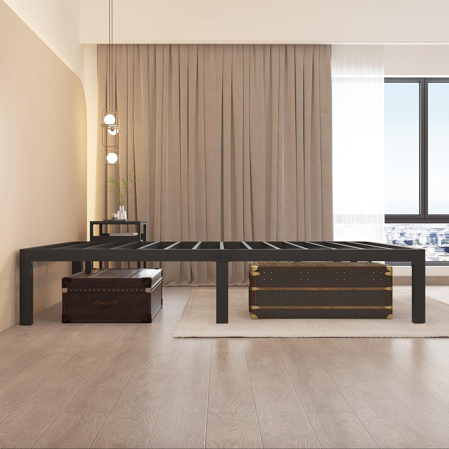 14 Inch Queen Metal Platform Bed Frame with round Corner Legs, 3000 LBS Heavy Duty Steel Slats Support, Noise Free, No Box Spring Needed, Easy Assembly