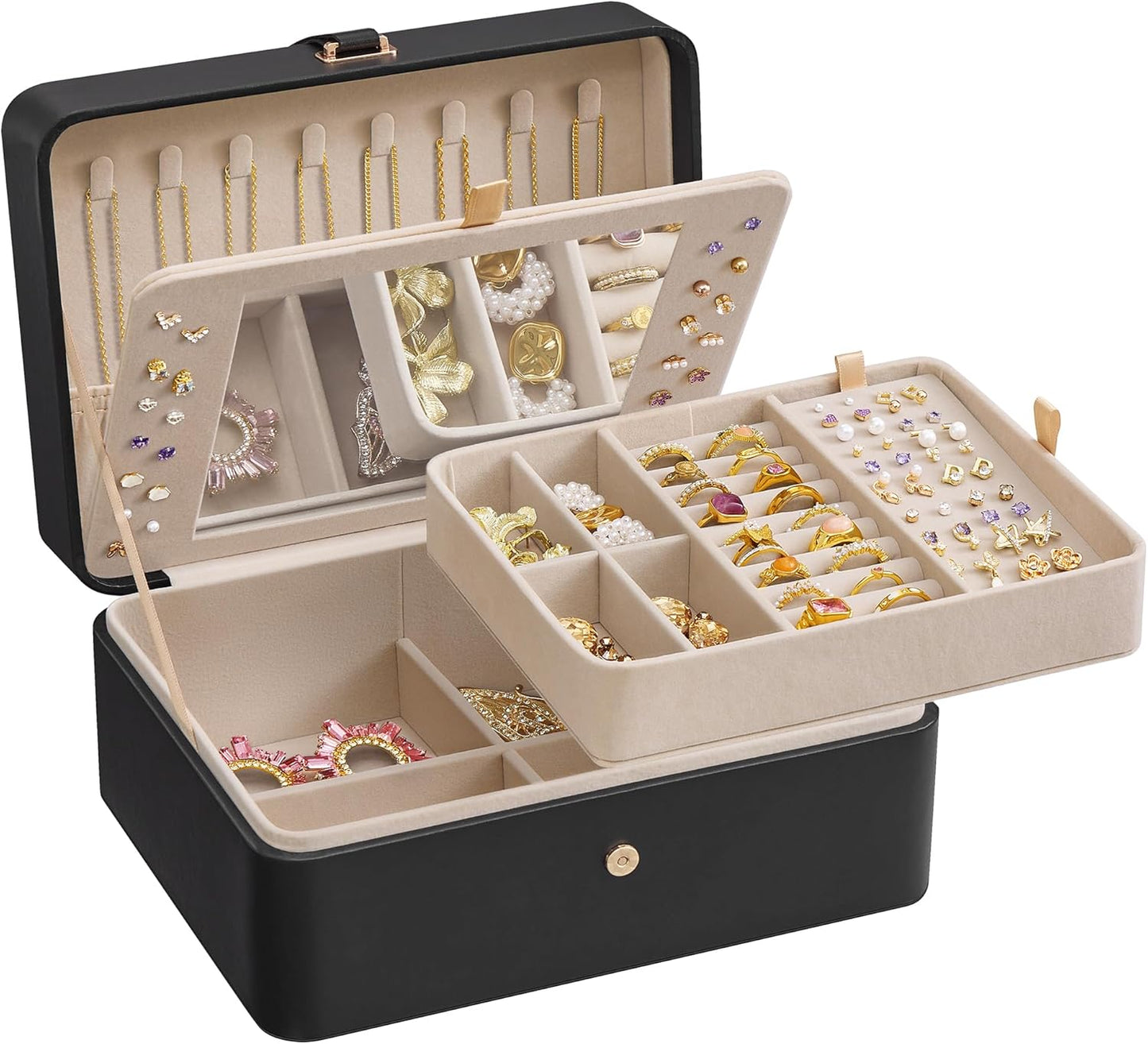 Jewelry Organizer Box, 2-Layer Travel Case for Earrings, Necklaces, Bracelets - Portable Jewelry Storage with Large Capacity, Gift-Ready Box for Women & Girls, Cloud White UJBC166W01