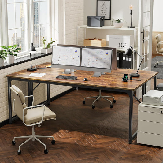 80 X 24 Inch Office Computer Desk with Power Outlets and USB-C Port, Larger and Longer Gaming Desk, for Home Office, Study, Writing Work from Home Table, Metal Frame, Rustic Brown