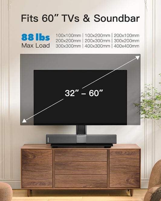 Universal TV Stand, Table Top TV Stand for 32-60 Inch Tvs & Monitors, Height Adjustable TV Mount Stand Holds up to 88 Lbs with Tempered Glass Base & Wire Management, VESA 400X400Mm PSTVS04