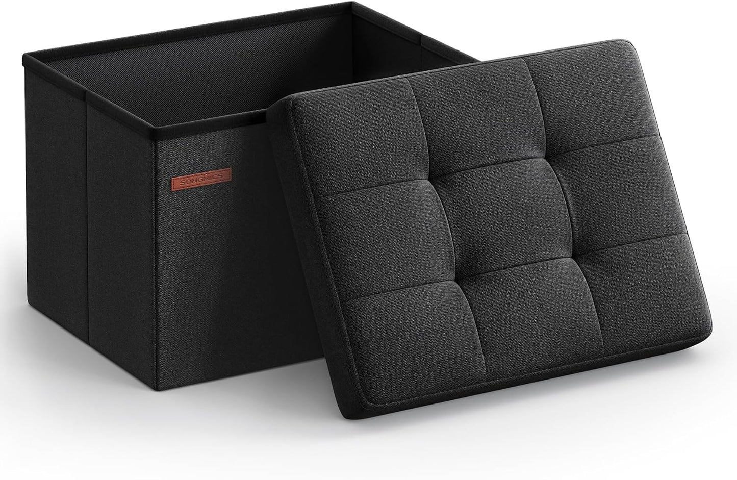 MAZIE Collection - Small Folding Storage Ottoman, Foot Rest Stool, 12.2 X 16.1 X 12.2 Inches, 286 Lb Load Capacity, for Living Room, Bedroom, Home Office, Dorm, Ink Black ULSF102B01