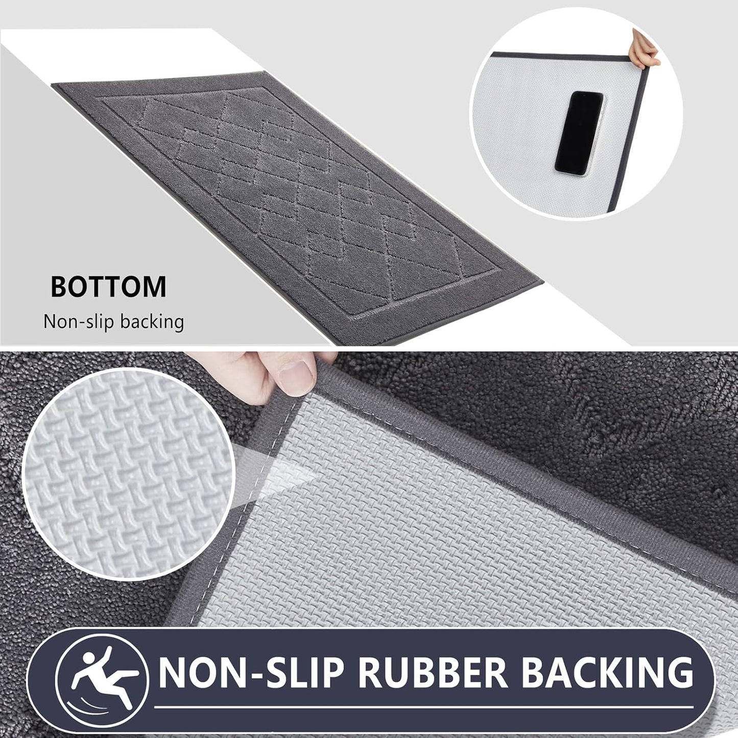 Dirt Trapper Door Mat 20" X 32", Washable Indoor Doormat Rubber Backing Non Slip, Resist Dirt and Absorbent Entrance Mat, Low Profile inside Floor Mats for Front Back Door and Entryway, Grey