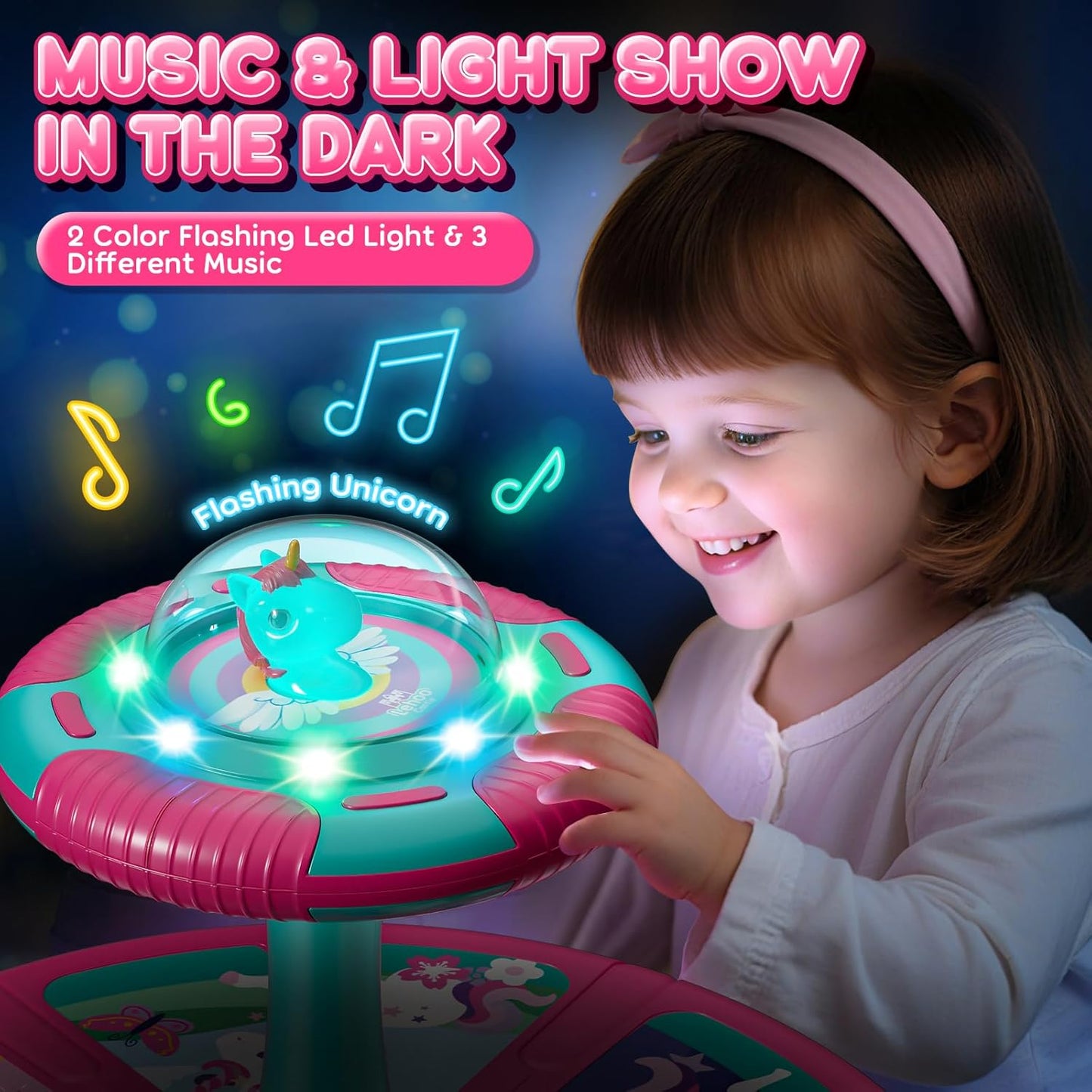 Sit and Spin Toys for Toddlers 1-3 Girls, Toddler Sit N Spin with Lights and Music, 360°Spinning Seat for Body Balance Training, Sensory Toys Birthday Gift for Kids 2-4