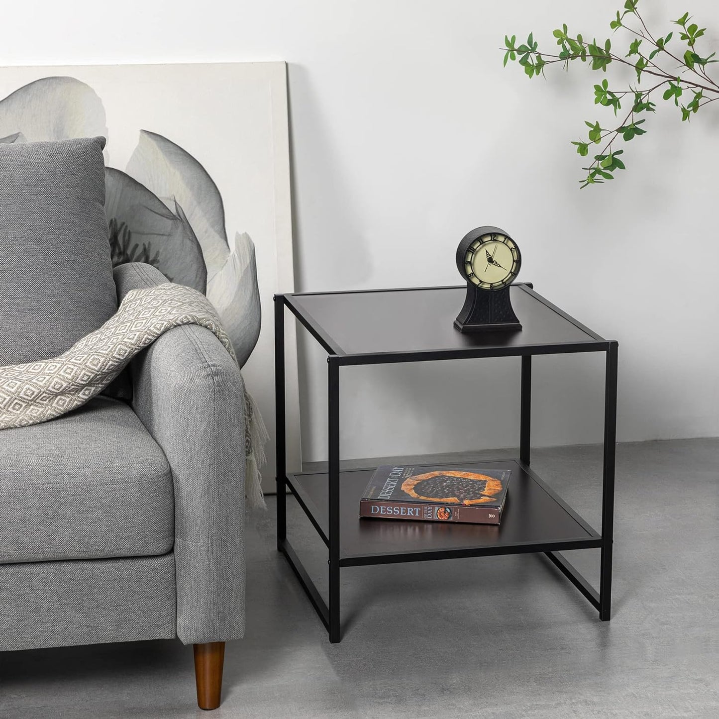 Dane 20 Inch Black Frame Side Table, End Table, Easy Assembly, Rich Black Wood Grain (Espresso)
