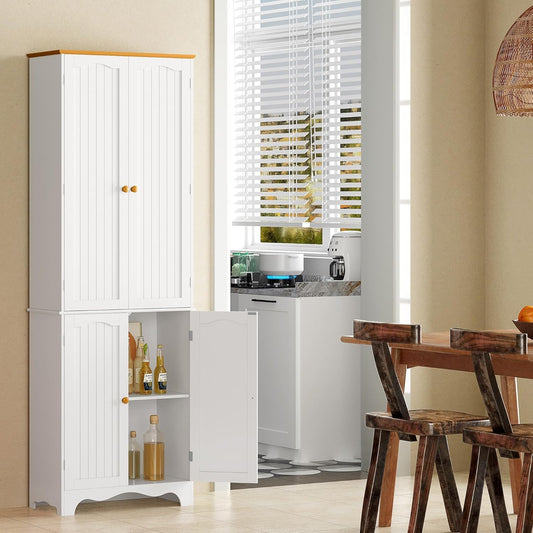 72" Kitchen Pantry Cabinet, Freestanding Storage Cabinets, Tall Food Pantry with Doors and Adjustable Shelves, Utility Floor Cabinet for Kitchen Dining Room Living Room, White