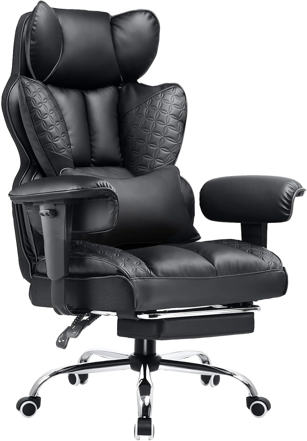 Big and Tall Office Chair 400LBS Wide Ergonomic Gaming Chair with Deluxe Embossing Designed Leather with Foot Rest,150°Reclining Adjustable Armrests Pocket Spring Back Support and Pillow