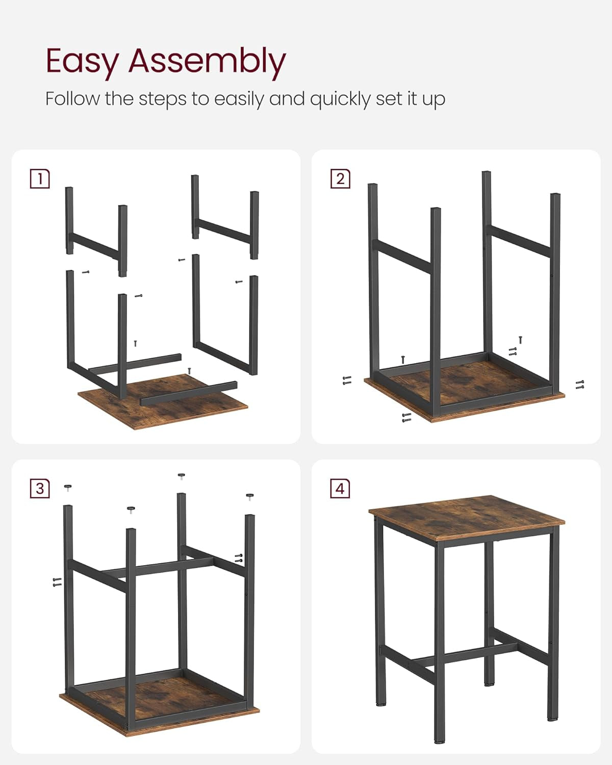 Bar Table, Small Kitchen Dining Table, High Top Pub Table, Bar Height Cocktail Table for Living Room Party, Sturdy Metal, 23.6 X 23.6 X 35.4 Inches for Narrow Spaces, Rustic Brown and Black