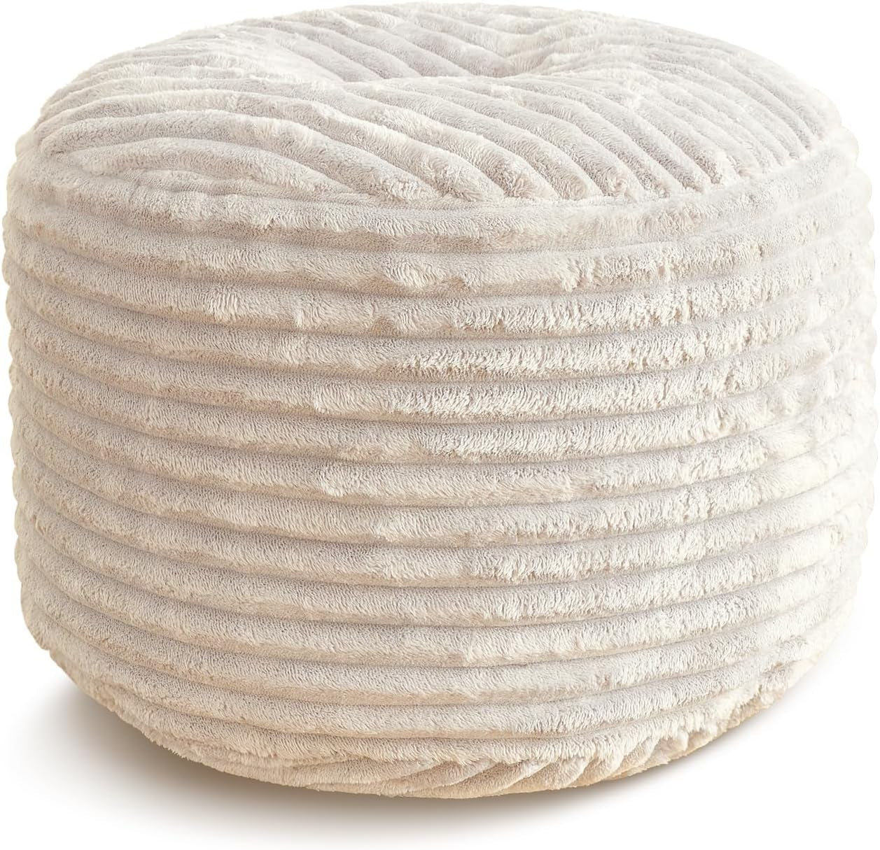 Stuffed round Pouf Ottoman,Corduroy Foot Rest with Shredded Foam Filling, Lightweight and Fluffy Pouf Storage Ottoman for Living Room,Floor Poufs for Couch,20"X 17",Beige