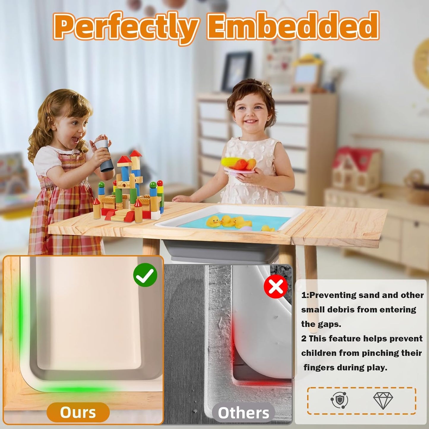 Wooden Sensory Table for Toddlers 1-3, with a Flip-Adjustable Desktop, Kids Table with Storage Bins, a Festive Gift Suitable for Both Boys and Girls