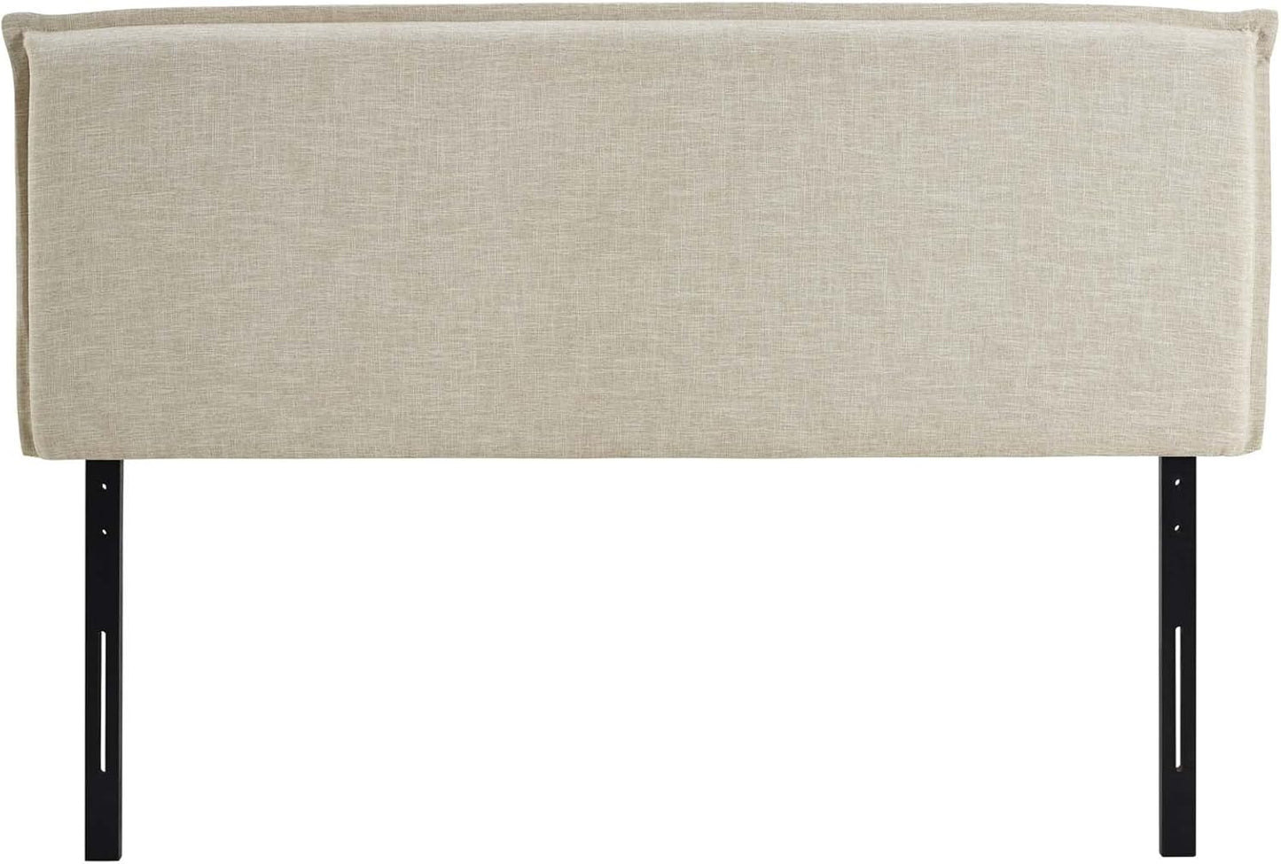 Camille Linen Fabric Upholstered Queen Headboard in Beige with French Piping