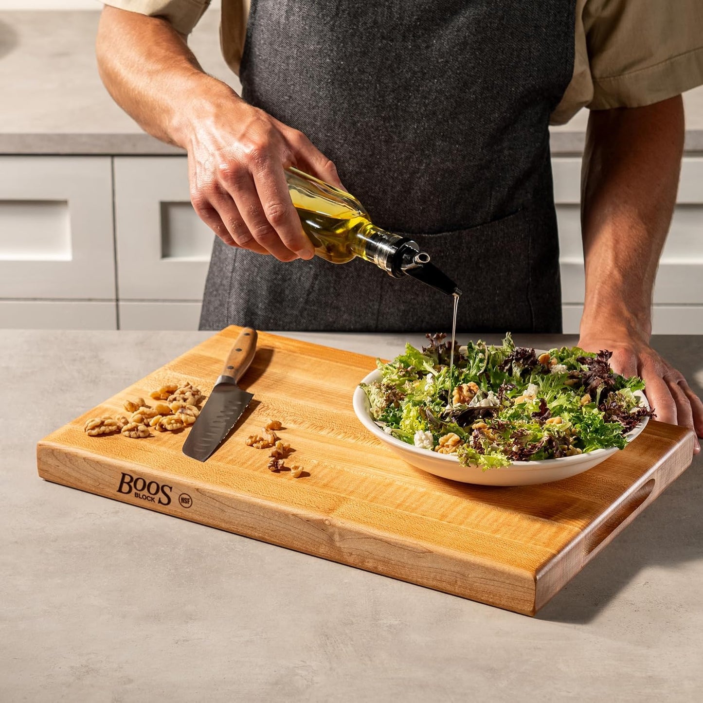 R-Board Series Rectangular Wooden Maple Cutting Board 18”X12” – 1.5” Thick, 10-Lb Reversible Butcher Block with Edge-Grain & Finger Grips – Made in the USA
