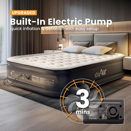 Queen Air Mattress with Built-In Pump, 18" Raised Blow up Mattress, 800 Lbs Max Honeycomb Air Bed, 48Hr Leak-Proof Test, 3Min Inflatable Mattress for Home, Guests, Camping, Colchones Inflables