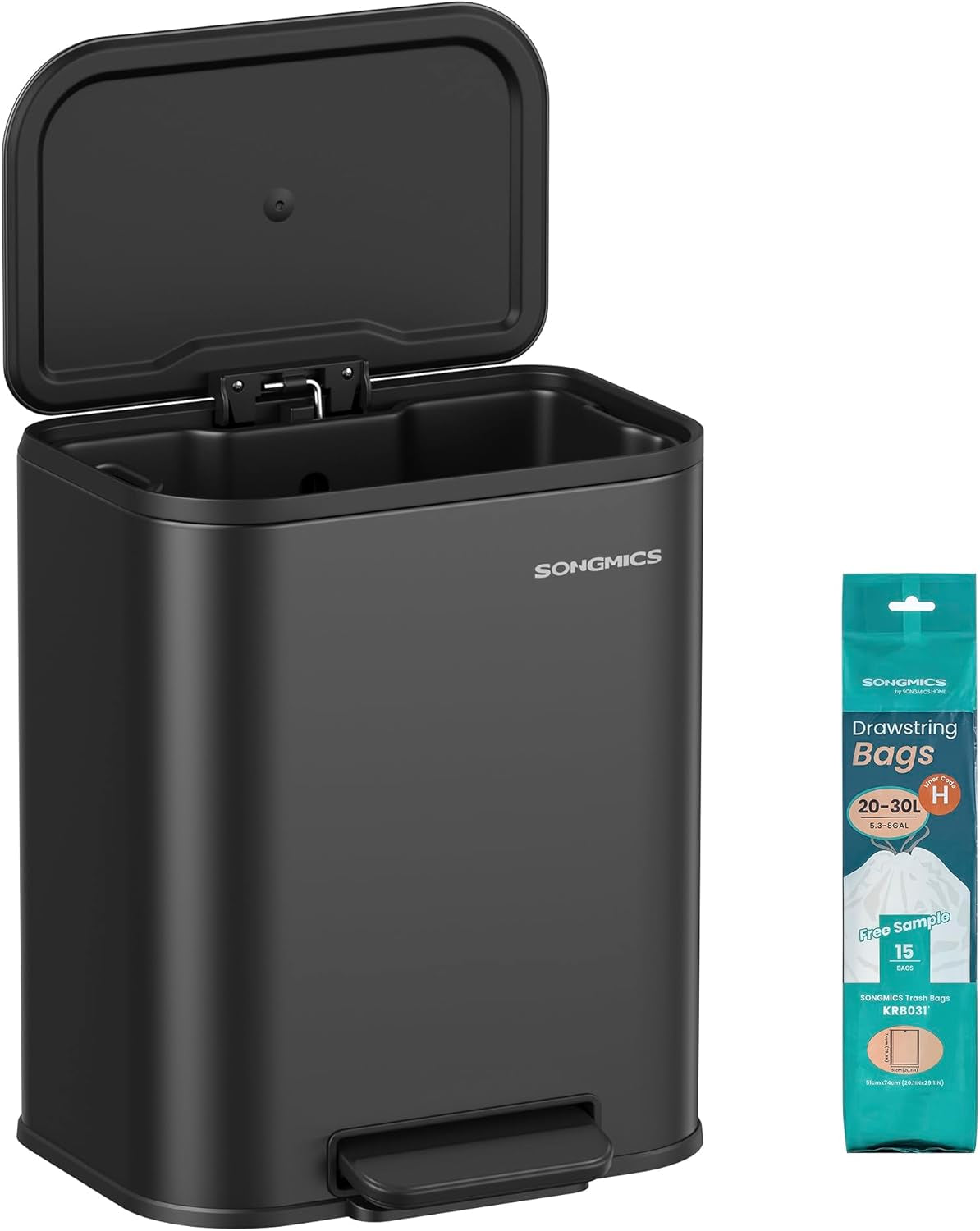 Kitchen Trash Can, 8-Gallon (30 L) Garbage Can with Lid, Stainless Steel, Soft Close and Stays Open, Inner Bucket, Wide Non-Slip Pedal, Metallic Silver ULTB546E01