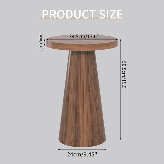 Small round Pedestal Side Table, Wooden End Table for Living Room, Fluted Drink Table for Small Space, Modern Plant Stand Accent Table for Sofa Couch, 13.6 Inch (Walnut)