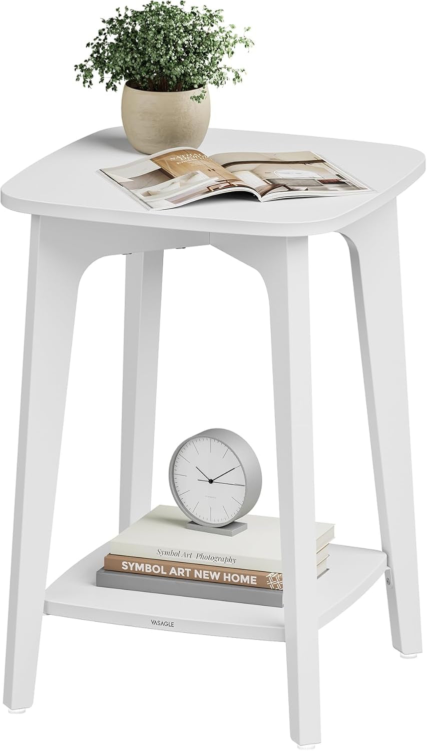 Side Table, Small Square End Table with Lower Shelf, Nightstand for Small Spaces, Living Room, Bedroom, Cloud White ULET236W01