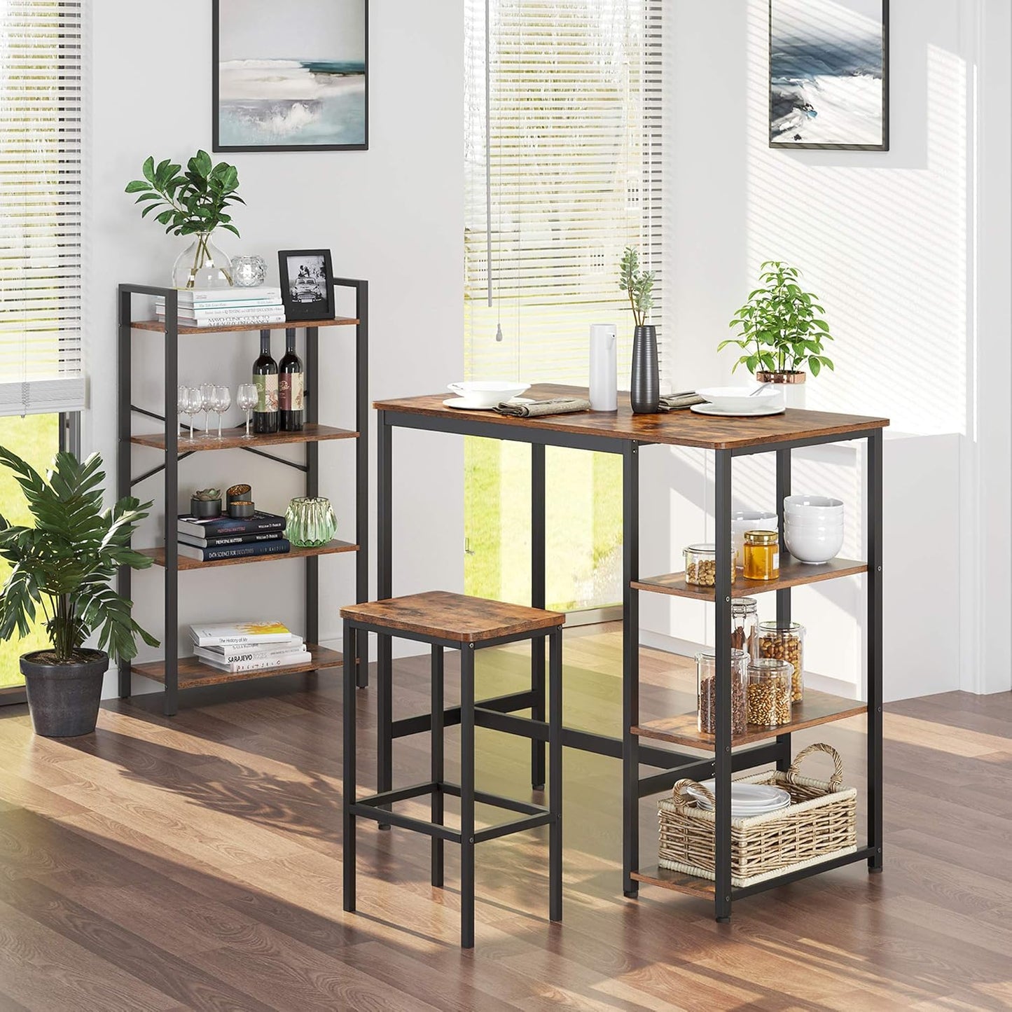 Bar Table with Sturdy Metal Frame, Easy Assembly, Industrial Design, 23.6 X 42.9 X 39.4 Inches, Rustic Brown