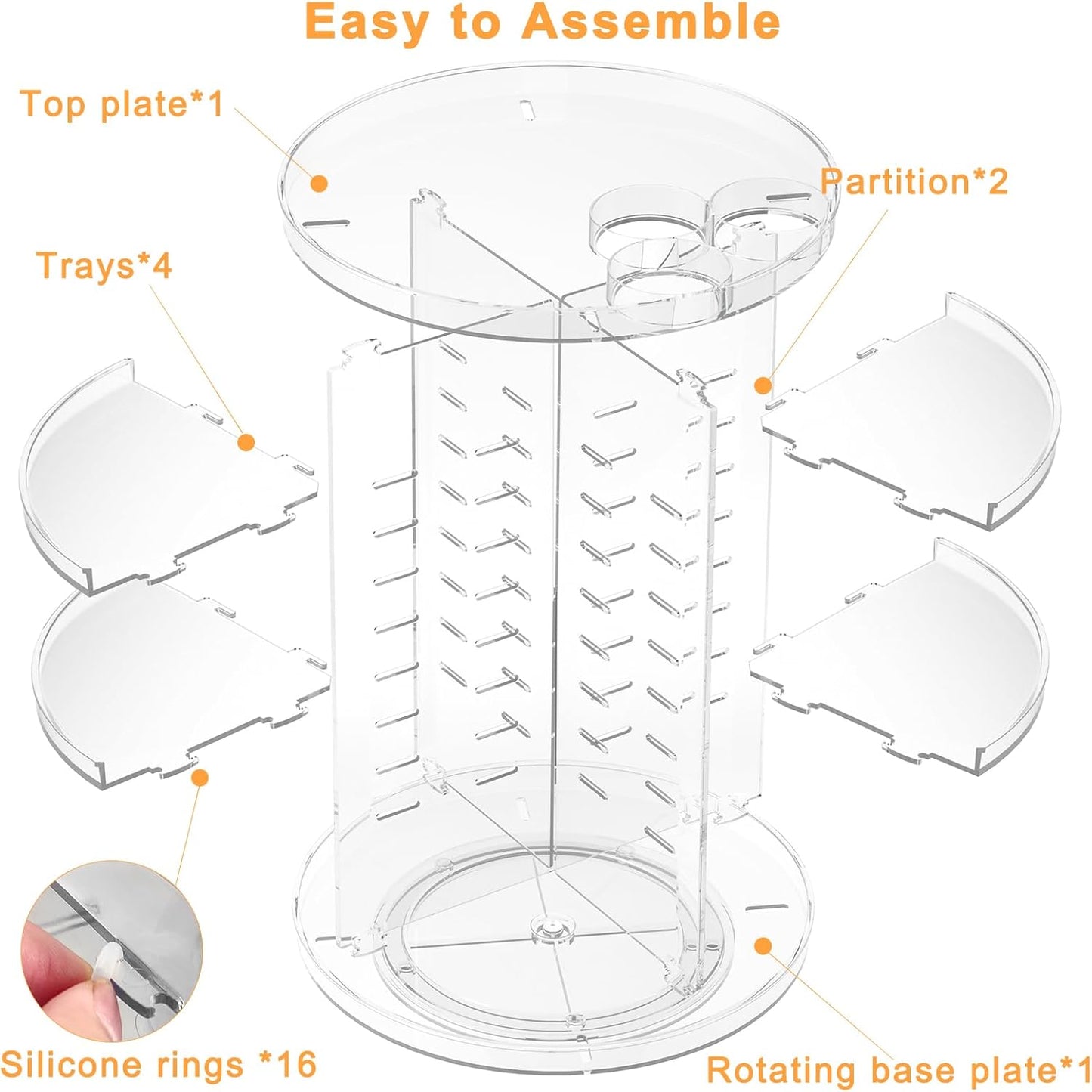Rotating Makeup Organizer, DIY 8 Adjustable Layers Spinning Skincare Organizer, Cosmetic Display Case with Brush Holder Perfume Tray, Multi-Function Storage Carousel for Vanity Bathroom Countertop