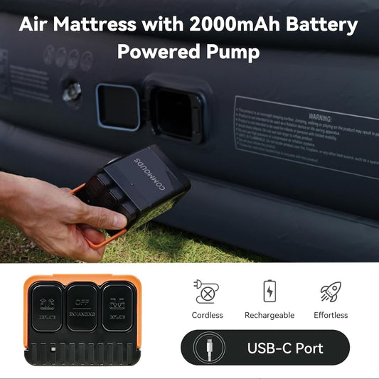 Queen Air Mattress with 2000Mah Battery Powered Pump, 18" Raised Inflatable Mattress, Portable Blow up Mattress, Air Bed for Camping, Home and Guest