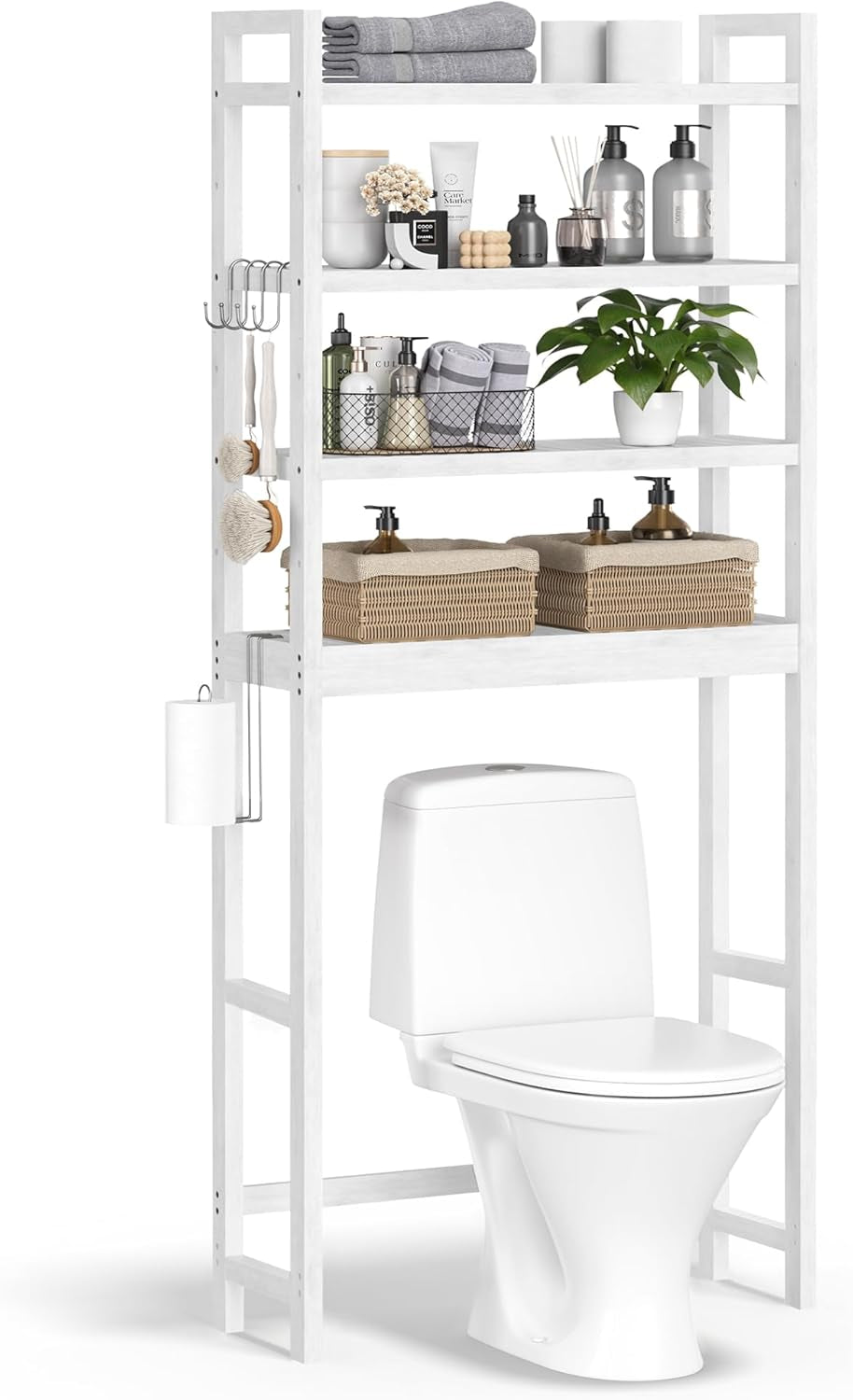 over the Toilet Storage, 3-Tier over Toilet Bathroom Organizer with Adjustable Shelf, 10.2 X 24.8 X 66.9 Inches, Space-Saving, Cloud White UBTS01WT