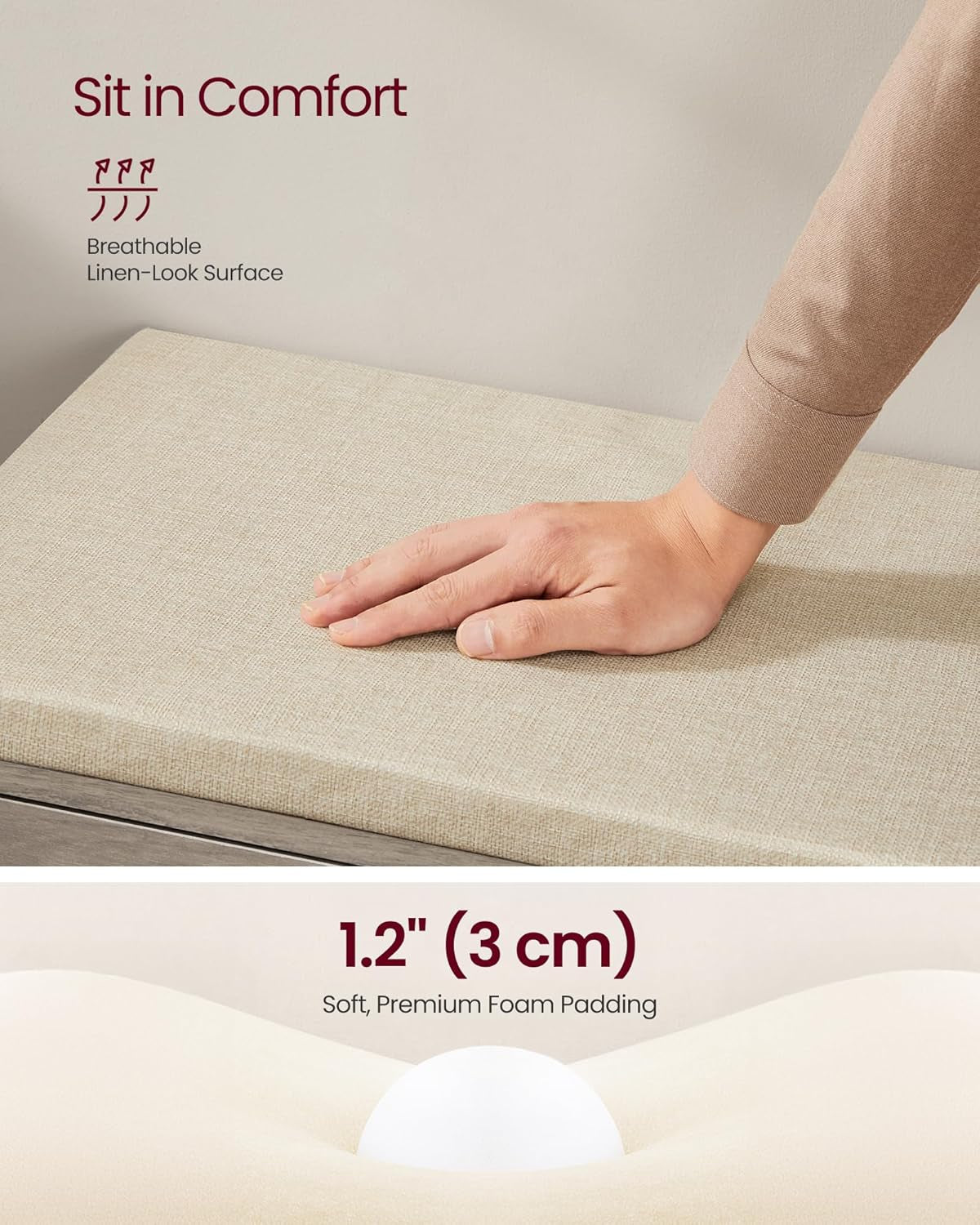 Shoe Storage Bench with Cushion, 3-Tier Entryway Bench with Padded Seat, Doors, Adjustable Shelves, 14 X 39.8 X 20.7 Inches, Hallway, Bedroom, Heather Greige and Cappuccino Beige ULSB044L01