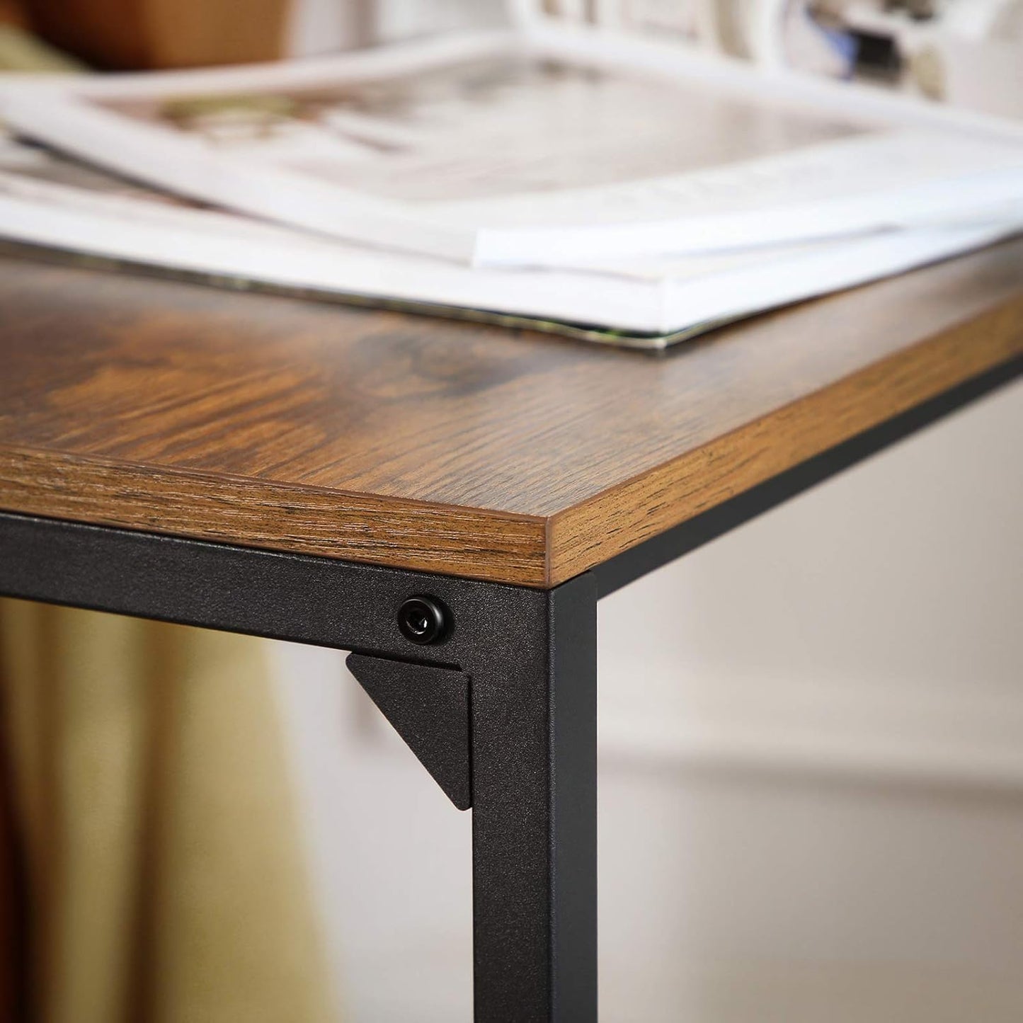 C Shape End Table, Small Coffee Table for Couch or Sofa, Industrial Side Table in Living Room, Bedroom, 13.8 X 21.7 X 26 Inches, Ebony Black ULNT052B56