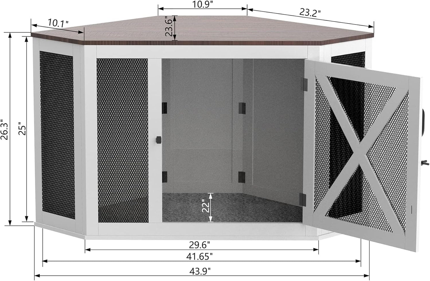 Corner Dog Crate Furniture, Wooden Dog Kennel End Table with Mesh, Cage/House for Small Medium Large Dog, Decorative Pet Crate Indoor Use