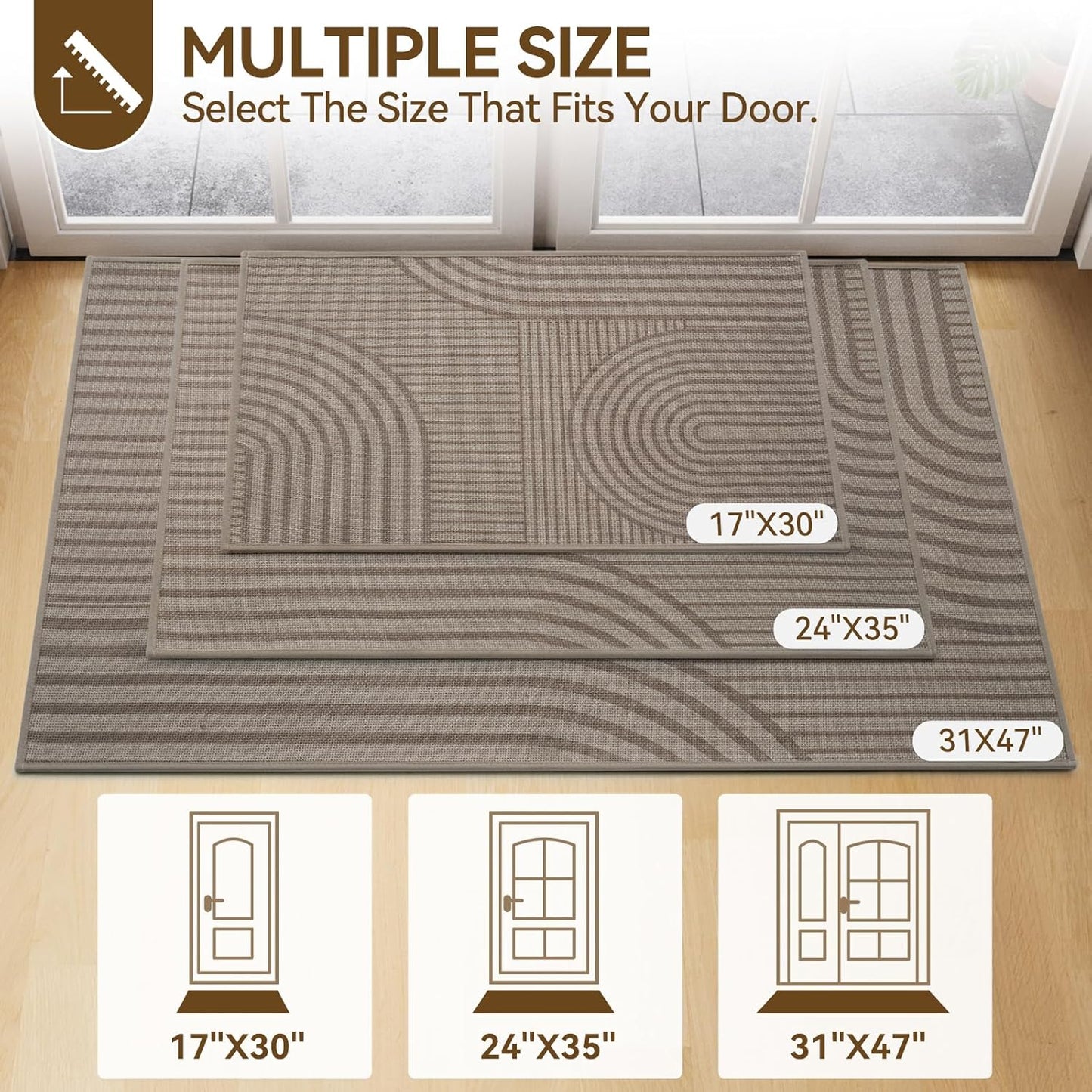 Front Door Mat 17''X30'', Absorbent Muddy Dirt Resist Washable Non Slip Low-Profile Indoor Doormat, Welcome Entryway Door Mats, Brown