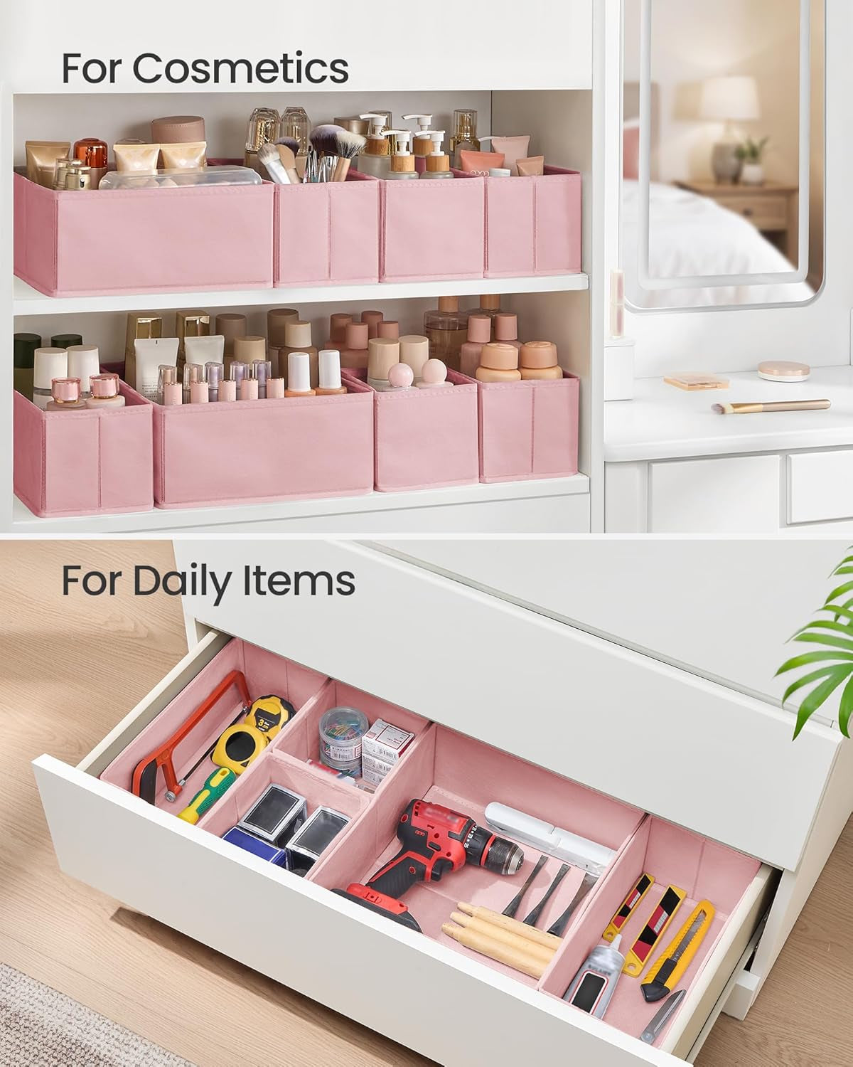 Jelly pink foldable fabric drawer organizers, set of 12, view 7