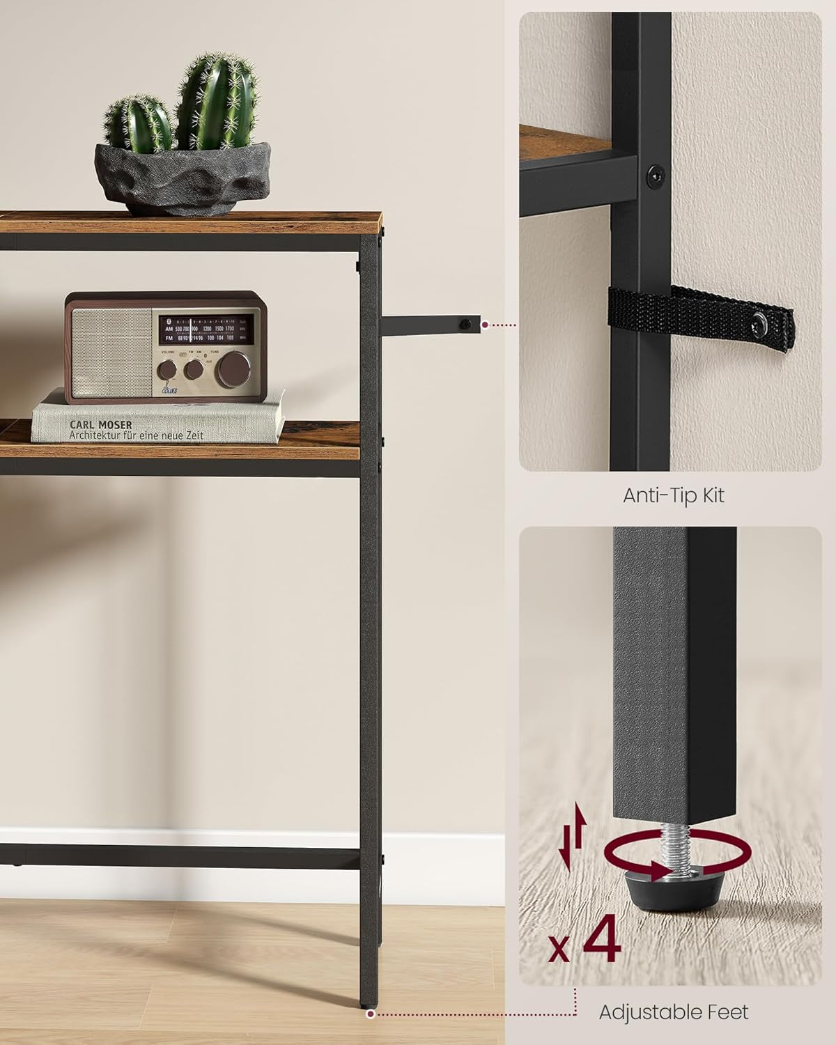 Console Table, 2-Tier Narrow Sofa Table with 2 Shelves, 7.9 X 39.4 X 31.5 Inches, for Living Room, Hallway, Entryway, Heather Greige and Ink Black ULNT131K02V1