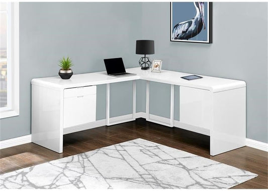 I 7582 Computer Desk, Home Office, Corner, Left, Right Set-Up, Storage Drawers, 72" L, L Shape, Work, Laptop, Laminate, Metal, Glossy White