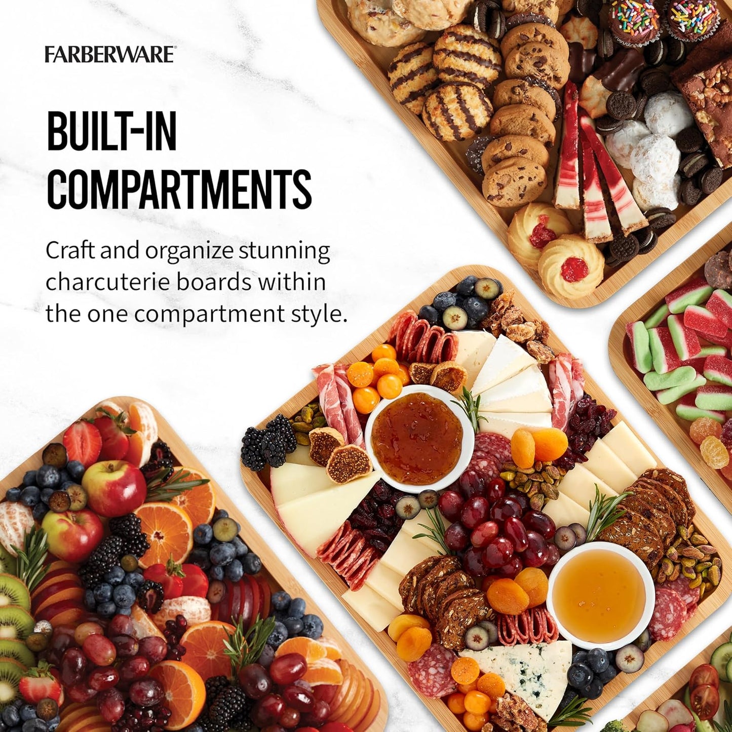 Build-A-Board Bamboo Cutting Board with Single Storage Compartment, Clear Locking Lid, Black Handles, Perfect for Charcuterie & Snacks