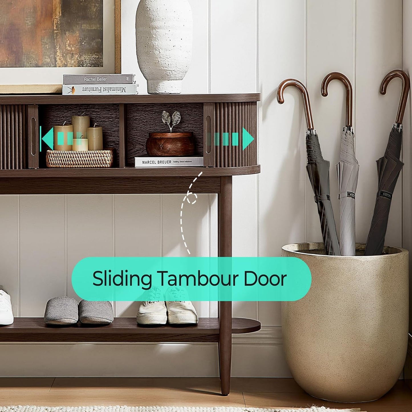 Fluted Console Table with Storage, Entryway Table Wood Entrance Tables for Front Door, behind Couch Sofa Table with Shelves, Foyer Tables for Hallways, Living Room Boho Furniture, Light Wood