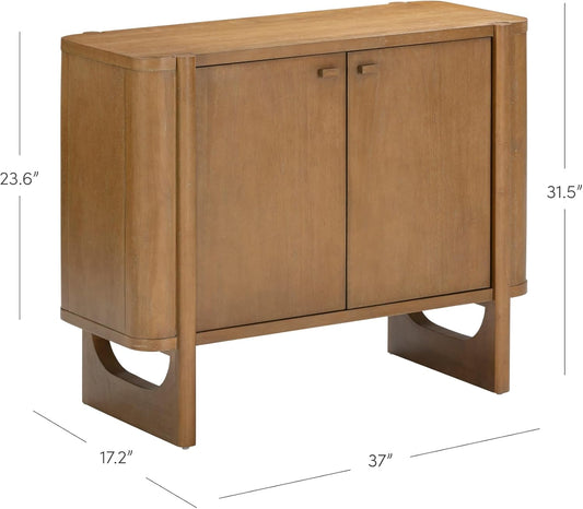 Solace Mid Century Modern Cabinet, Storage Cabinet or Accent Cabinet with Doors with Solid Wood Legs and Adjustable Shelf, Light Brown