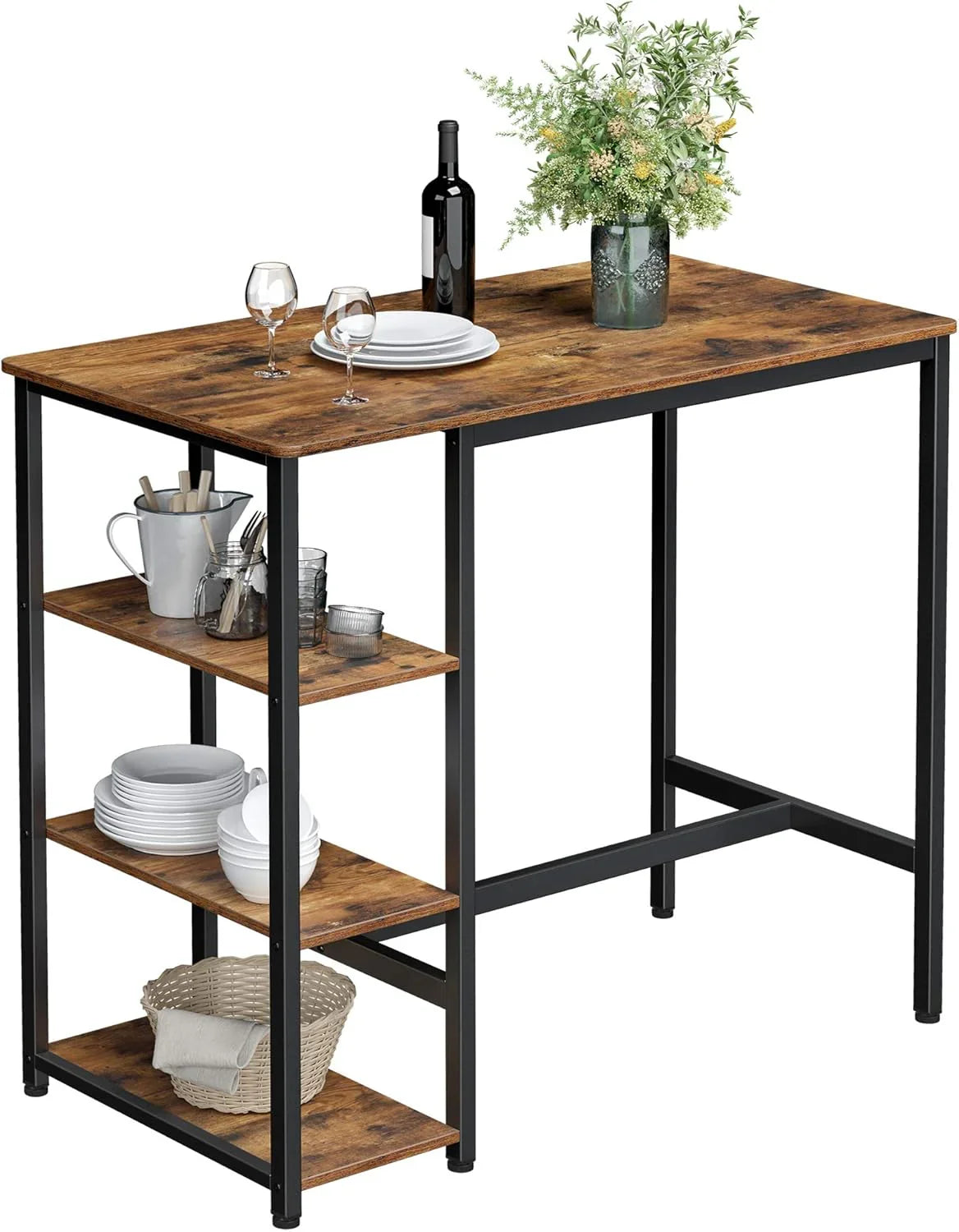 Bar Table with Sturdy Metal Frame, Easy Assembly, Industrial Design, 23.6 X 42.9 X 39.4 Inches, Rustic Brown
