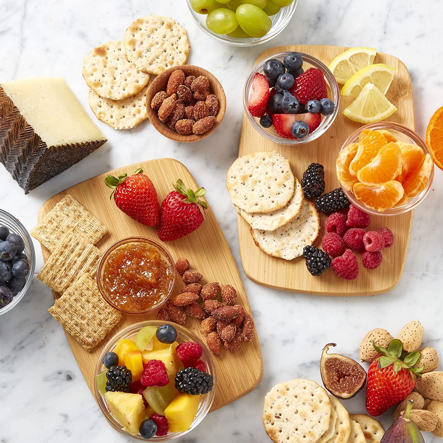 4-Piece Reversible Bamboo Cutting Board and Charcuterie Set, Assorted Sizes, Durable Wood Serving Boards for Cheese, Meats, and Prep