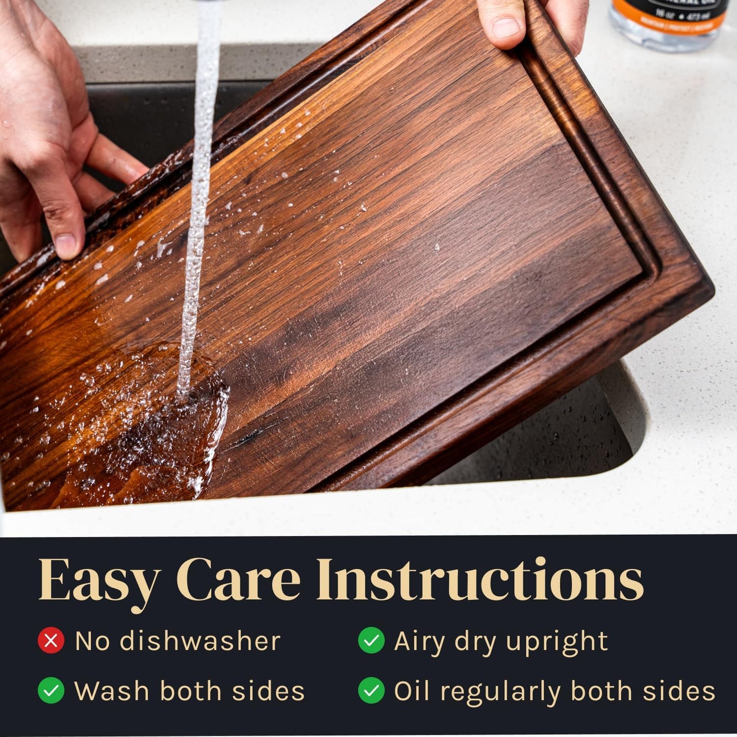 Walnut Wood Cutting Board for Kitchen, Reversible Wooden Chopping Board with Juice Grooves, Made in USA (Walnut, 17X11X0.75)