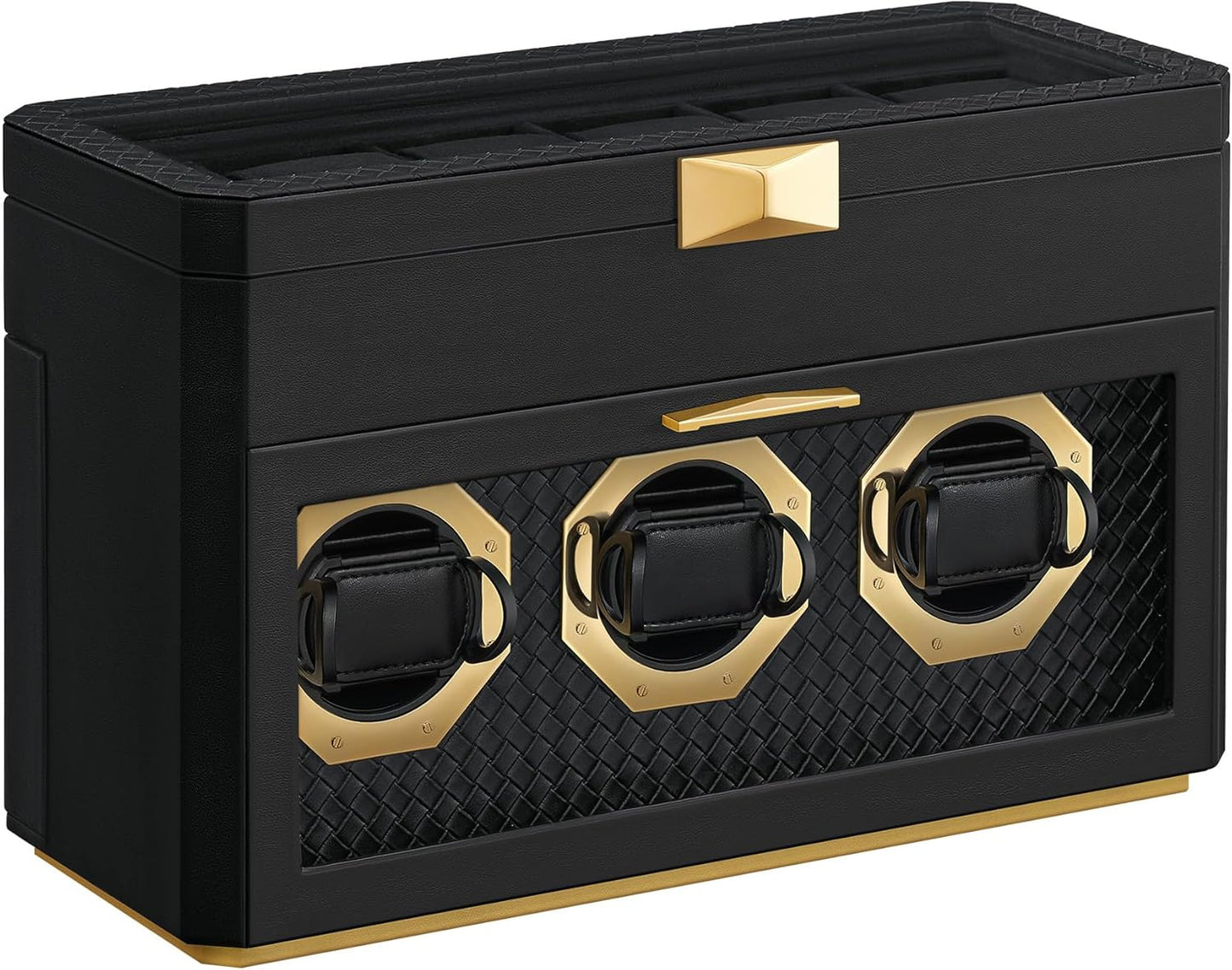 24-Slot Watch Box, Lockable Storage Case with Glass Lid, Ink Black Synthetic Leather, Dove Gray Lining, Gift Idea UJWB024