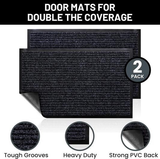 Front Door Mat Welcome Floor Mats - Entryway Indoor Outdoor Entrance Doormat, Patio, Porch, Muddy Shoe, inside outside Low Profile, 30X17 Inches, 2-Pack Gray