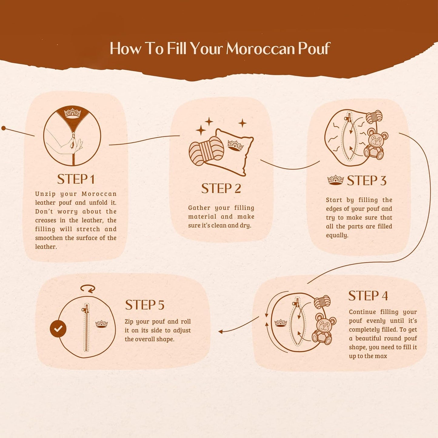 Bohemian Unstuffed Moroccan Pouf Ottoman, round Ottoman Foot Rest, Handmade Bean Bag with Large Storage - Cover Floor Chair for Living Room, Bedroom - Ideal as Wedding Gifts