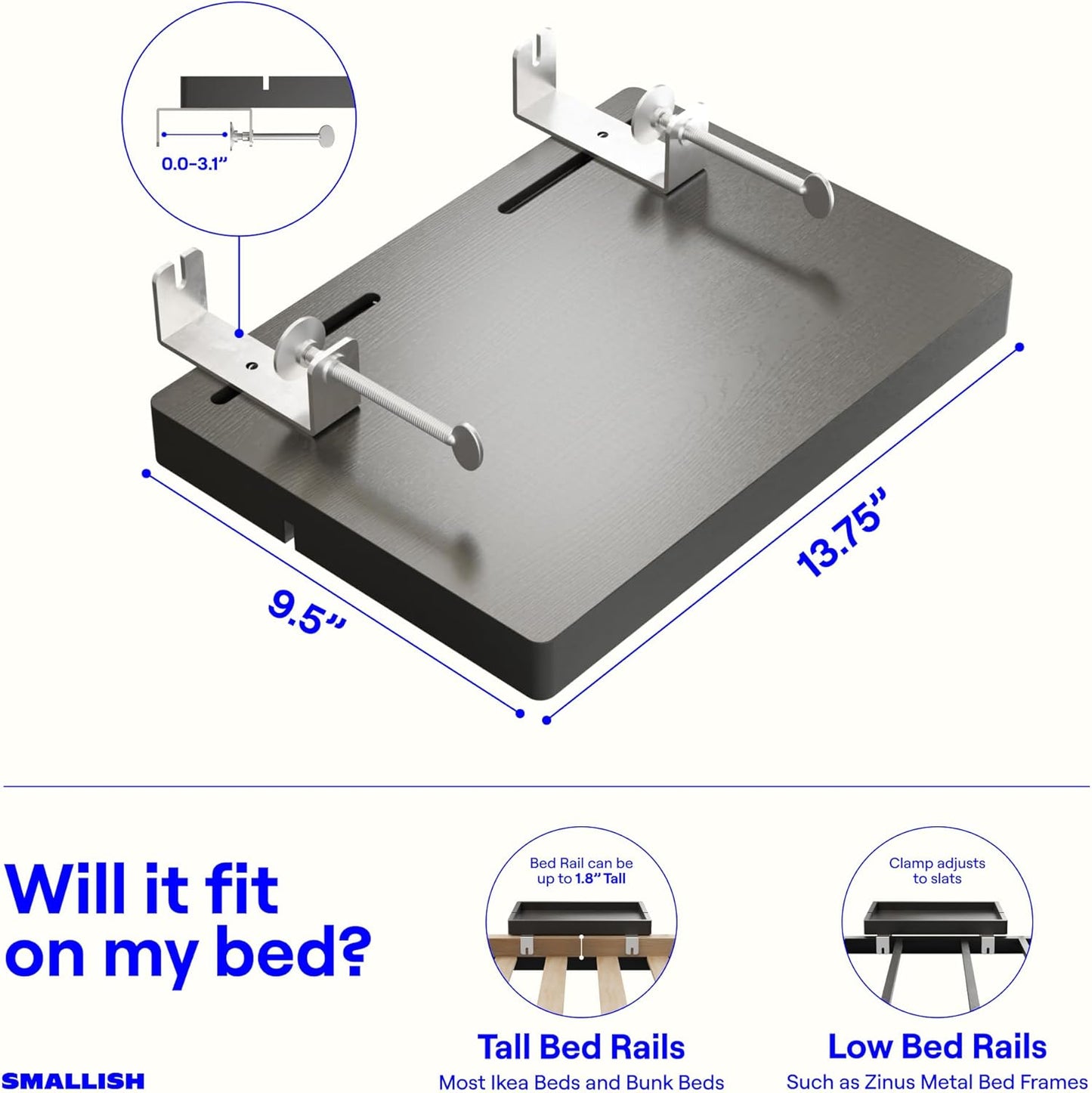 Bedside Shelf for Bunk Bed & Top Bunk, College Dorm Room Essentials, Loft Nightstand, Floating Bed Side Table Tray Storage, Dorm Room Decor by - (Flexfit Model, Black)