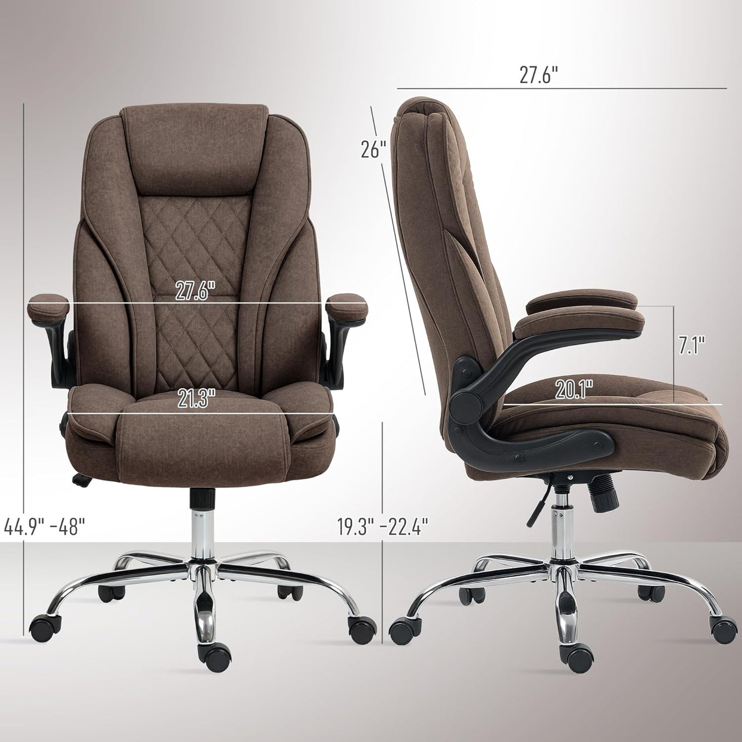 High Back Office Chair, Executive Desk Chair with Swivel Wheels, Flip-Up Armrest, Adjustable Height, Modern Diamond Fabric Computer Chair for Home Office, Dark Brown