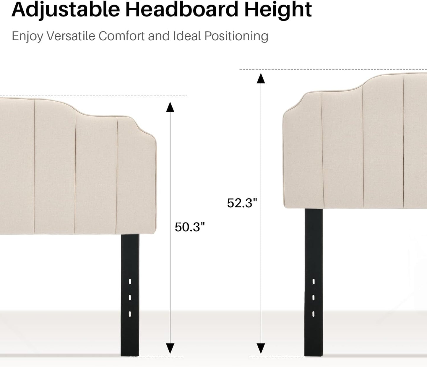 King Size Headboard Light Brown Upholstered Headboard Adjustable Height&Width Linen Headboards Modern Vertical Channel Design Bed Head Board, Light Brown
