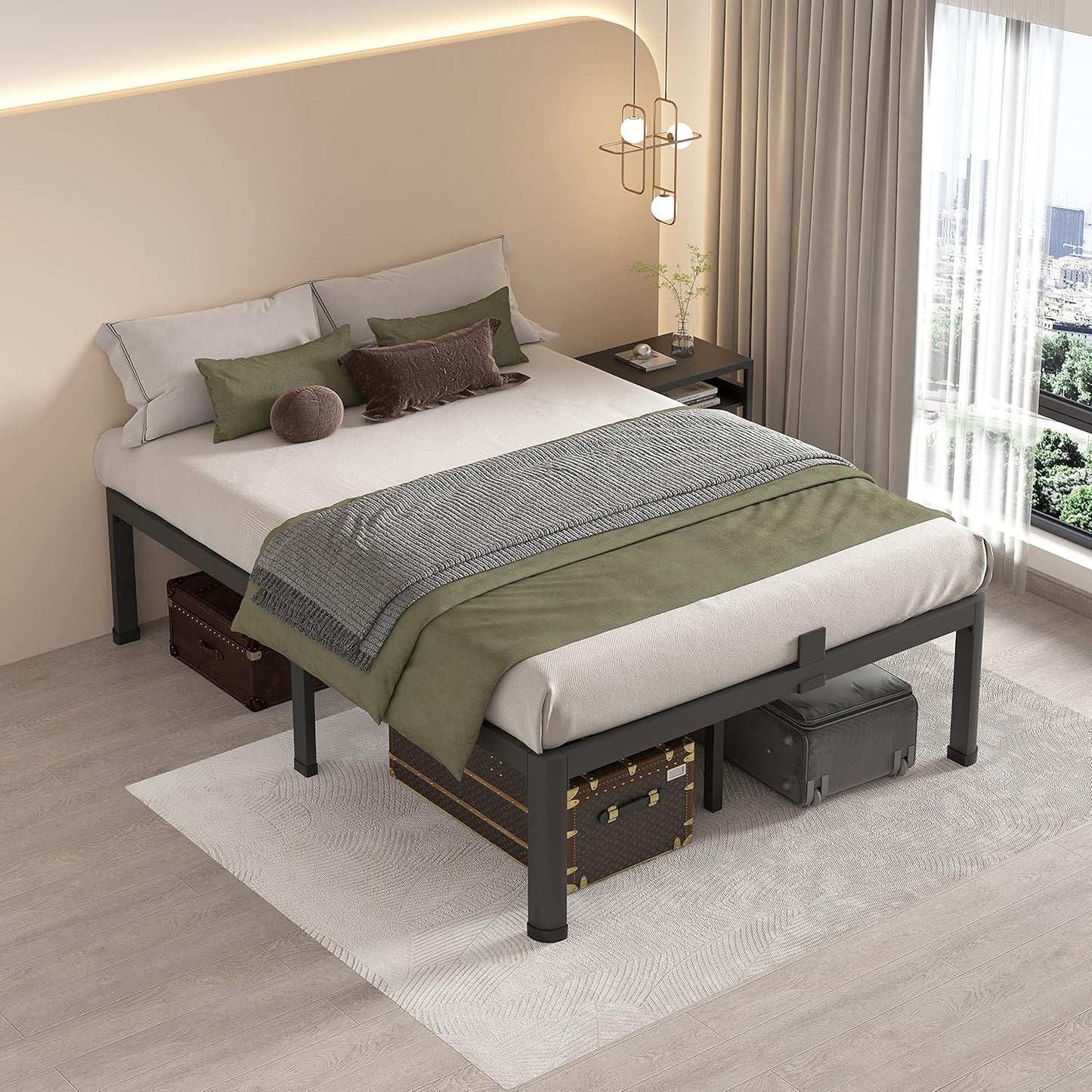 14 Inch Queen Metal Platform Bed Frame with round Corner Legs, 3000 LBS Heavy Duty Steel Slats Support, Noise Free, No Box Spring Needed, Easy Assembly