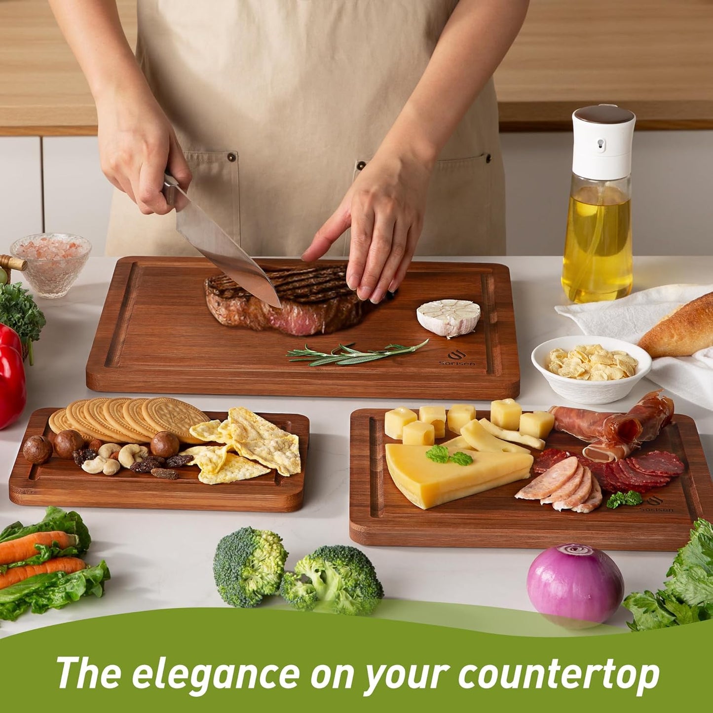 3 Packs Bamboo Cutting Board Set with Non Slip Feet and over Sink Nice Solid Thick Wood Juice Groove Chopping Board Extra Large Big Small Best Hardwood Kitchen Counter Organic Vegetable