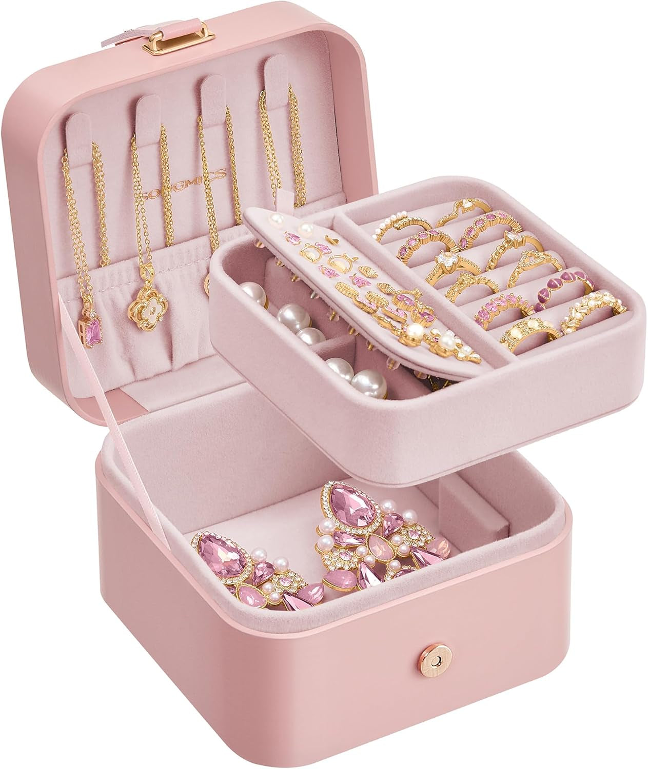 Jewelry Organizer Box, 2-Layer Travel Case for Earrings, Necklaces, Bracelets - Portable Jewelry Storage with Large Capacity, Gift-Ready Box for Women & Girls, Cloud White UJBC166W01